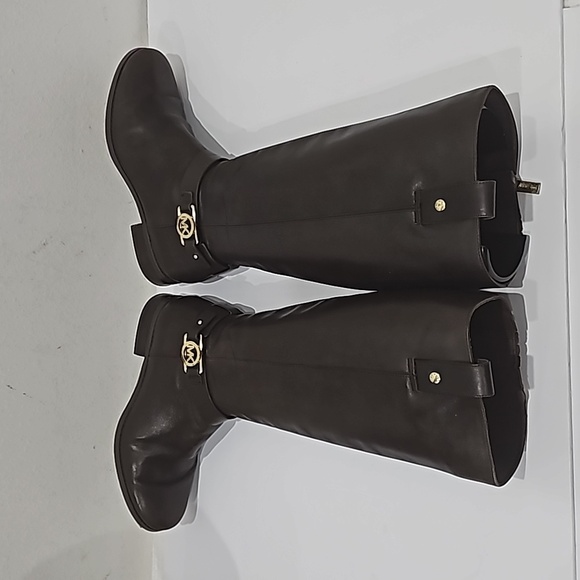 Michael Kors knee high boot Brown MK logo low heel Size 9 - Picture 7 of 11